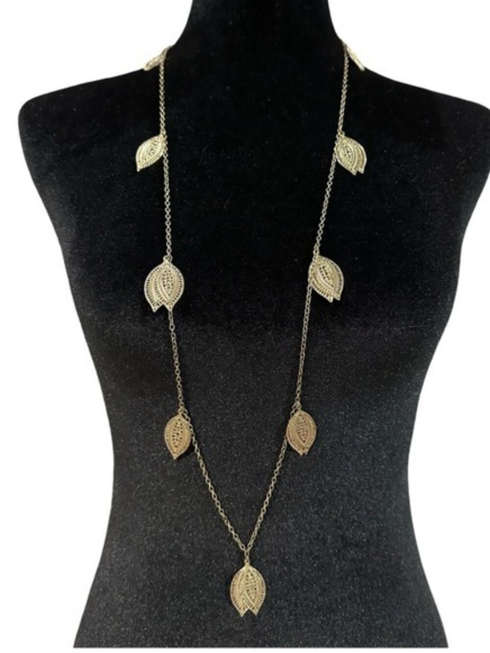 Boho Leaf Necklace Gold Tone Adjustable Length Women Fringe